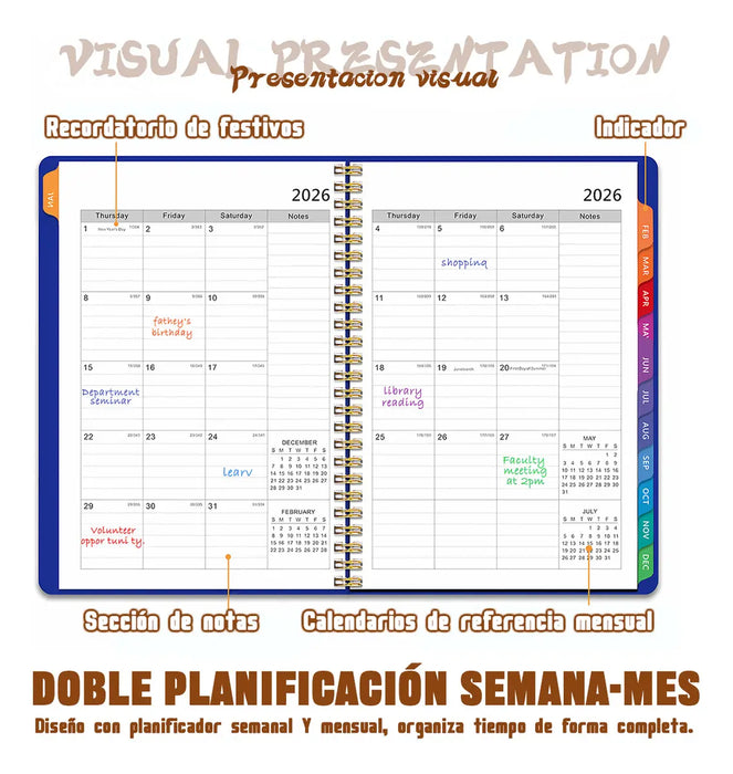 📒 Agenda Planner 2026 Weekly + Monthly LOTE 12 PIEZAS GRADO B