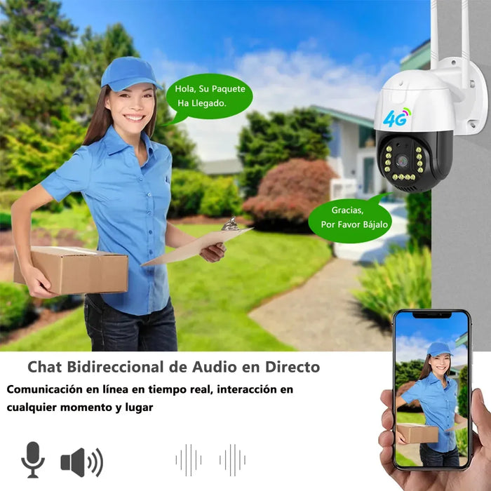Cámara de Seguridad Exterior 4k con Tarjeta Sim 4g Full HD ptz Visión Nocturna Sirena Audio Bidireccional - Grado B