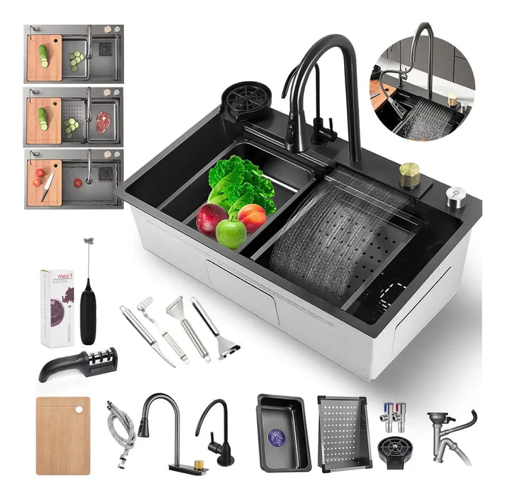 80x45 Tarja Fregadero De Cocina Cascada 304 Acero Inoxidable Negro GRADO B