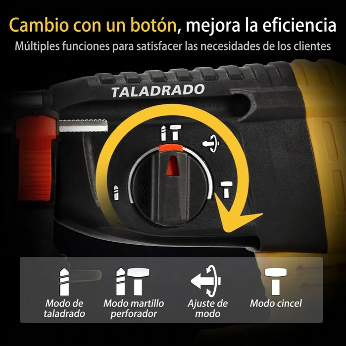 ROTOMARTILLO TALADRO MARTILLO DEMOLEDOR CONCRETO 2 BATERIAS AMARILLO GRADO B