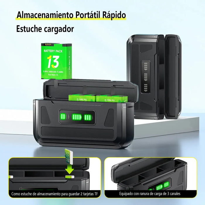 Kit Cargador Dual LCD + 3 Baterías para GoPro Hero 13 Black | Carga Simultánea | Grado B ✨