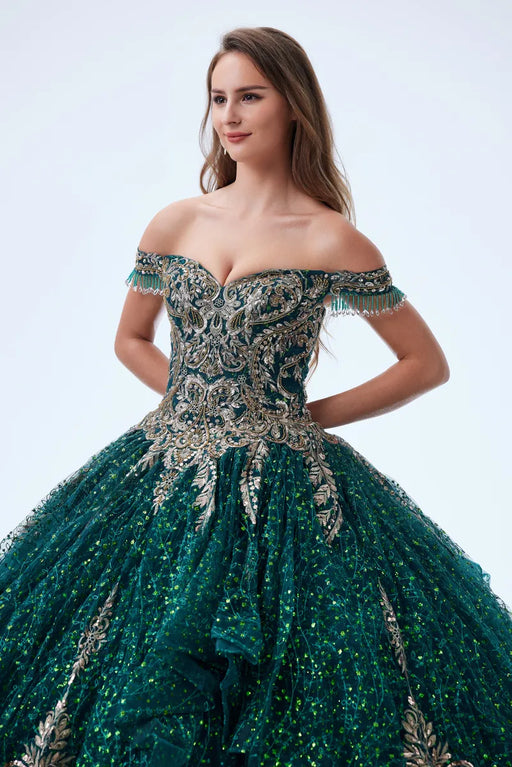 VESTIDOS DE QUINCEAÑERA ROSEBRIDAL DE COLOR VERDE OSCURO GRADO B - TiendaKomet México