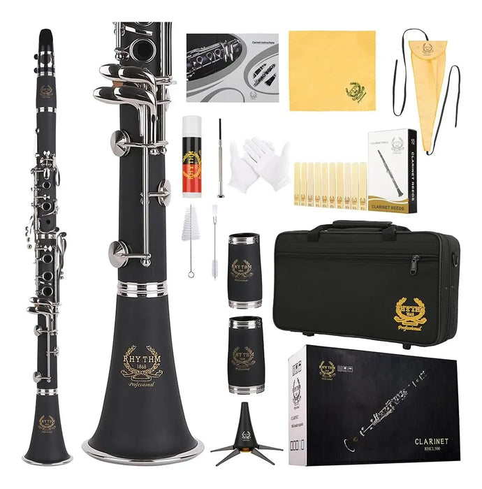 CLARINETE EN SI BEMOL RHYTHM DE 17 LLAVES DE NÍQUEL PARA BANDA DE VIENTO GRADO B