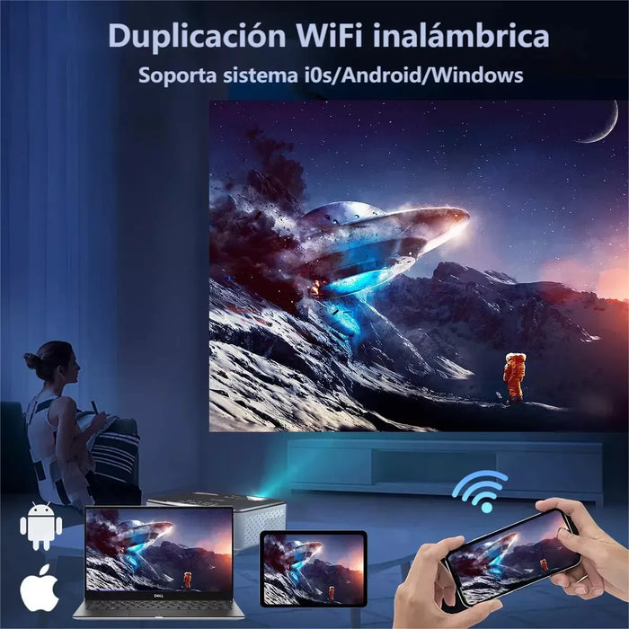 PROYECTOR 4K PROFESIONAL 12000 LÚMENES 1080P WIFI FULL HD COMPATIBLE CON DISPOSITIVOS ANDROID PROYECTOR PORTÁTIL, IOS Y COMPUTADORAS GRIS METALIZADO  GRADO A