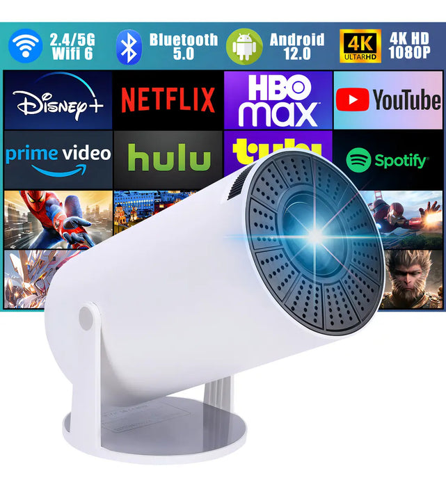PROYECTOR LAVAVIDA MX003 PORTÁTIL ANDROID MINI SMART TV 4K HD LED 1080P 12000 LM PROYECTOR PROFESIONAL CON WIFI Y BLUETOOTH BLANCO GRADO B