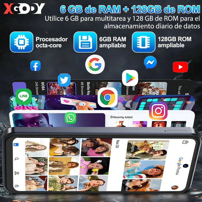 XGODY V80J DUAL SIM SMARTPHONE, 6.528  DISPLAY, 128GB RAM, 6GB INTERNAL MEMORY, GRAY, ANDROID 13, GAMING READY GRADO B