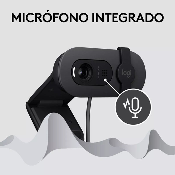 LOGITECH BRIO 100 WEBCAM FULL HD 1080P TAPA RIGHTLIGHT NEGRO - TiendaKomet México