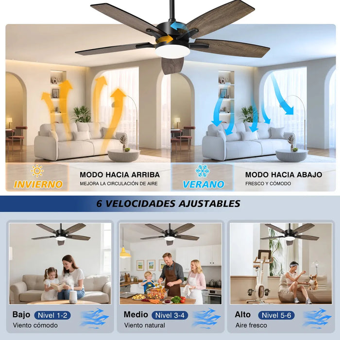 VENTILADOR TECHO MODERNO 42 PULGADAS 1.07M 5 ASPAS NEGRO AMARILLO MADERA GRADO B