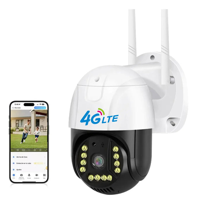 Cámara de Seguridad Exterior 4k con Tarjeta Sim 4g Full HD ptz Visión Nocturna Sirena Audio Bidireccional - Grado B
