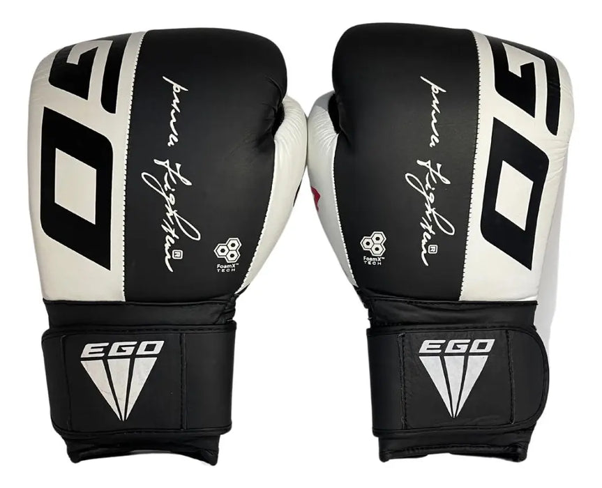 Guantes De Boxeo Ego 16oz blanco con negro-Grado B