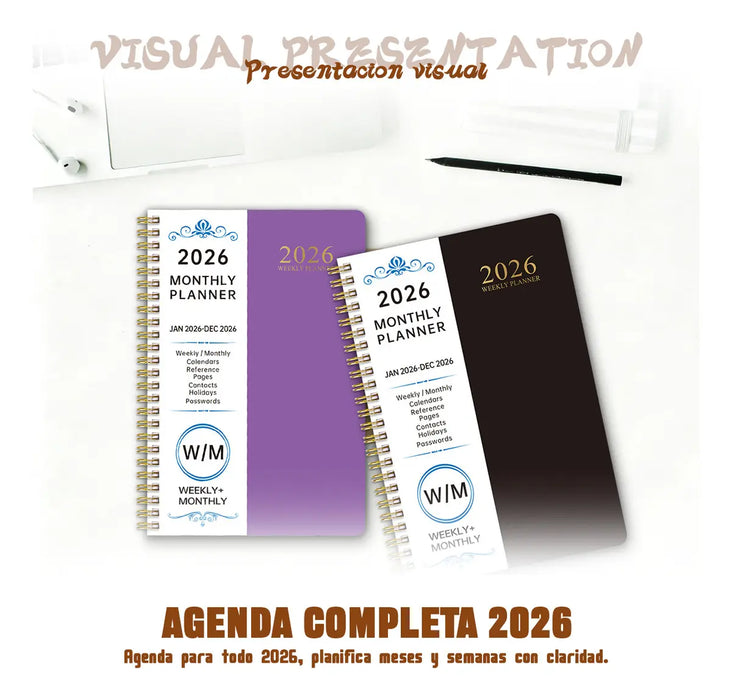 📒 Agenda Planner 2026 Weekly + Monthly LOTE 12 PIEZAS GRADO B