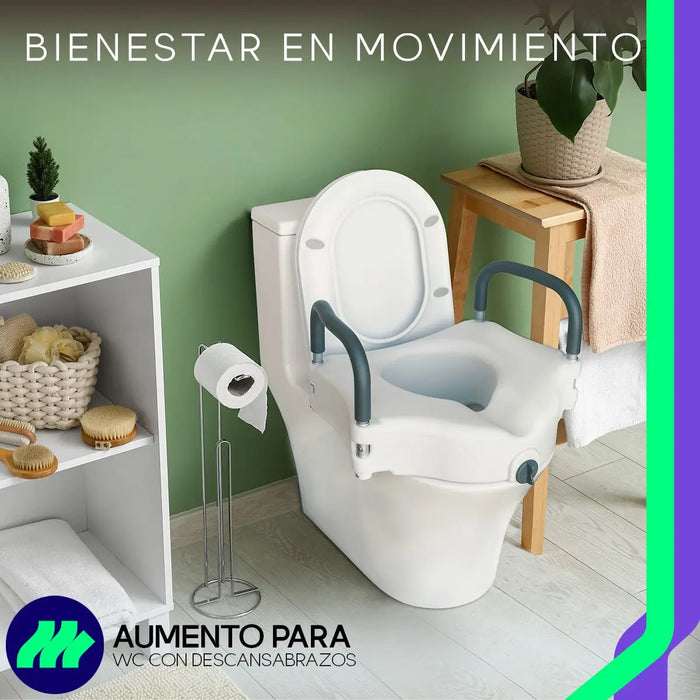 Asiento Elevador y Extensión para WC con Apoyabrazos | Seguridad para Baño | Grado B