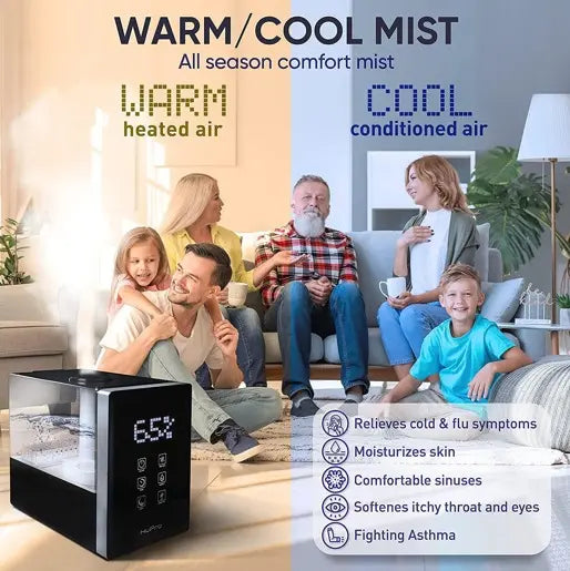 HuPro - 771 Humidificadores para control inteligente de recámara, humidificador de niebla fría y cálida, 6 L, tanque de agua de llenado superior GRADO A