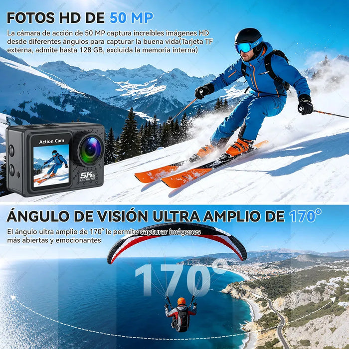 Cámara Deportiva Sumergible Doble Pantalla Ausek ATM40R 5K | Color Negro | Grado B