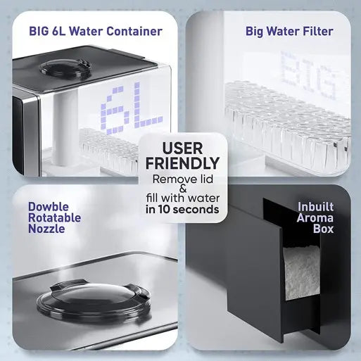 HuPro - 771 Humidificadores para control inteligente de recámara, humidificador de niebla fría y cálida, 6 L, tanque de agua de llenado superior GRADO A