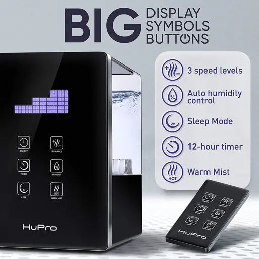 HuPro - 771 Humidificadores para control inteligente de recámara, humidificador de niebla fría y cálida, 6 L, tanque de agua de llenado superior GRADO A