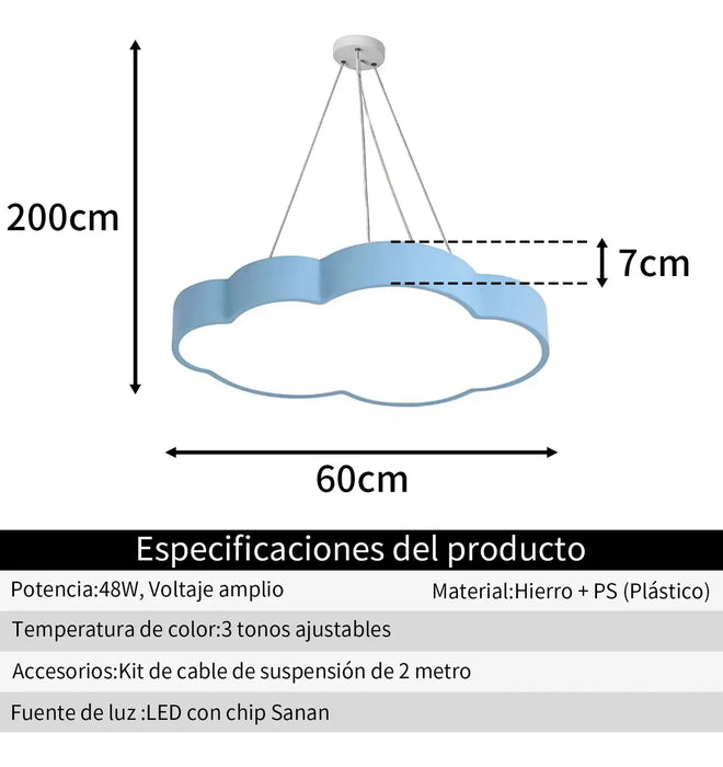 Lámpara Colgante Diseño Nube | LED 48W | 3 Tonos de Luz | Ideal para Cuarto Infantil | Color Azul | Grado B ✨