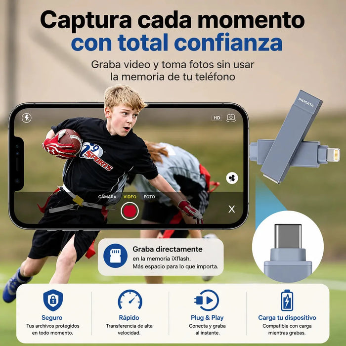 MEMORIA USB-C PIODATA 1 TB PARA IPHONE Y ANDROID AZUL LISA GRADO A