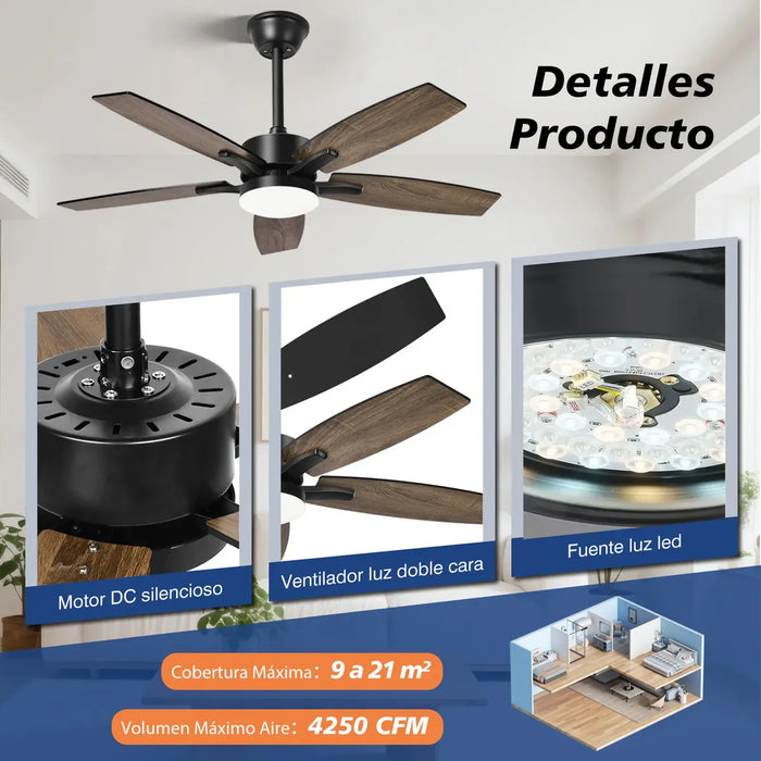 VENTILADOR TECHO MODERNO 42 PULGADAS 1.07M 5 ASPAS NEGRO AMARILLO MADERA GRADO B