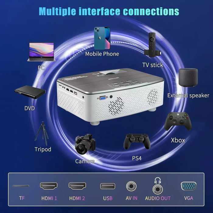 PROYECTOR 4K PROFESIONAL 12000 LÚMENES 1080P WIFI FULL HD COMPATIBLE CON DISPOSITIVOS ANDROID PROYECTOR PORTÁTIL, IOS Y COMPUTADORAS GRIS METALIZADO  GRADO A