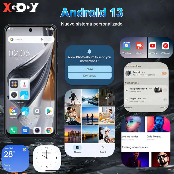 XGODY V80J DUAL SIM SMARTPHONE, 6.528  DISPLAY, 128GB RAM, 6GB INTERNAL MEMORY, GRAY, ANDROID 13, GAMING READY GRADO B