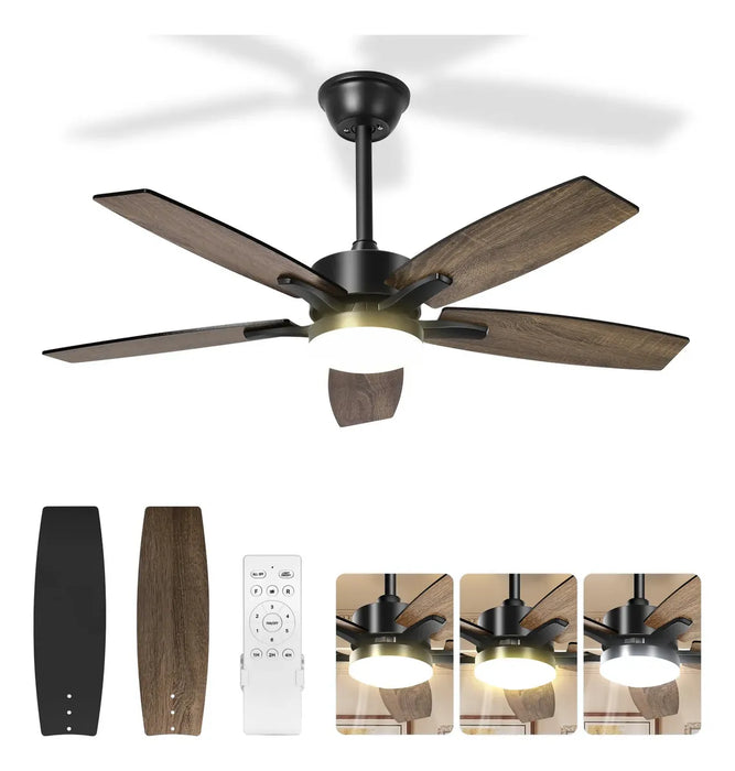 VENTILADOR TECHO MODERNO 42 PULGADAS 1.07M 5 ASPAS NEGRO AMARILLO MADERA GRADO B