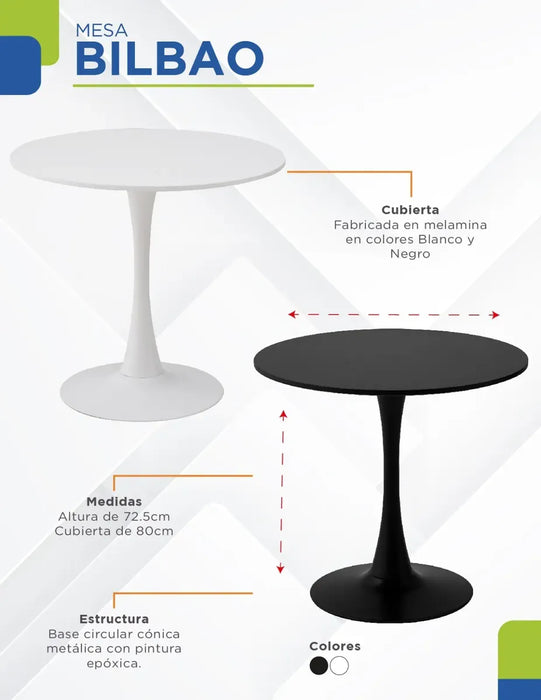 Mesa Bilbao (Cubierta de Melamina / Base Cónica Metálica GRADO B