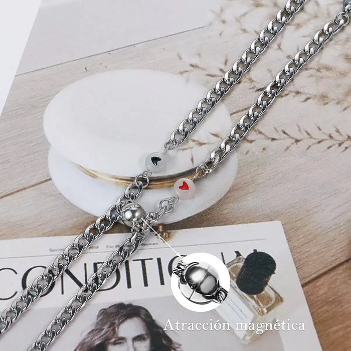 ✨ 2 PZAS PULSERA PAREJA CUBANA IMAN DIJE COLOR PLATA REGALO LOTE 30 PZAS GRADO B ✨