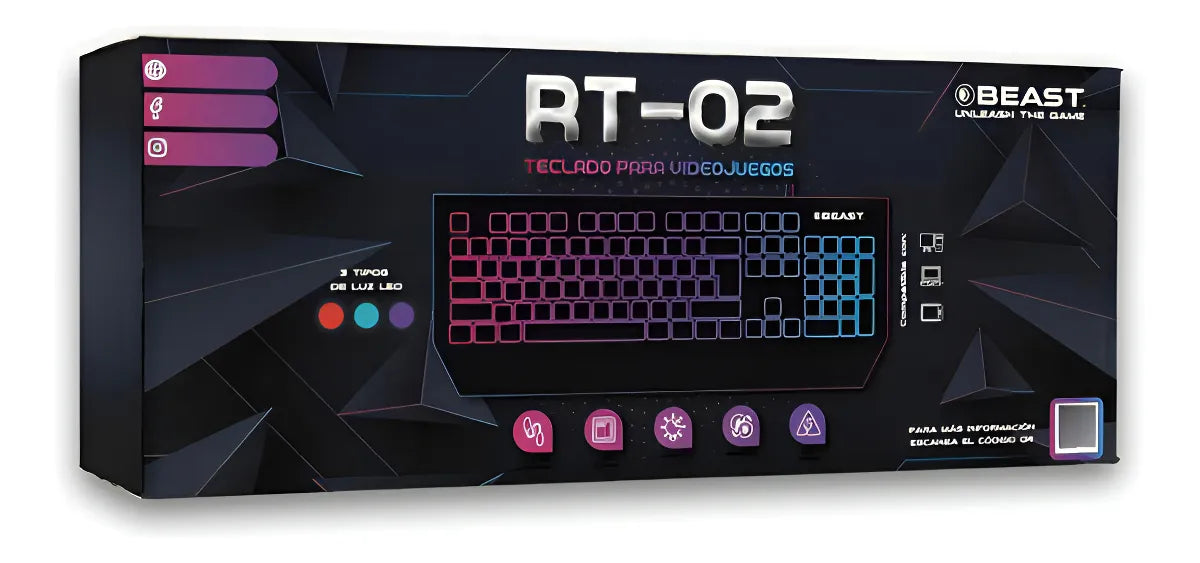 Teclado Gamer Beast Rt-02 Alambrico Español Luz Multicolor Color Del Teclado Negro GRADO A