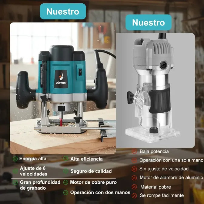ENRUTADOR/RECORTADOR ELÉCTRICO PARA MADERA MULTIFUNCIÓN 110V GRADO B