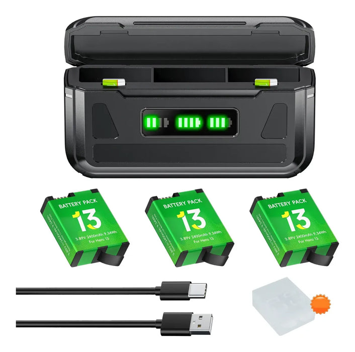 Kit Cargador Dual LCD + 3 Baterías para GoPro Hero 13 Black | Carga Simultánea | Grado B ✨