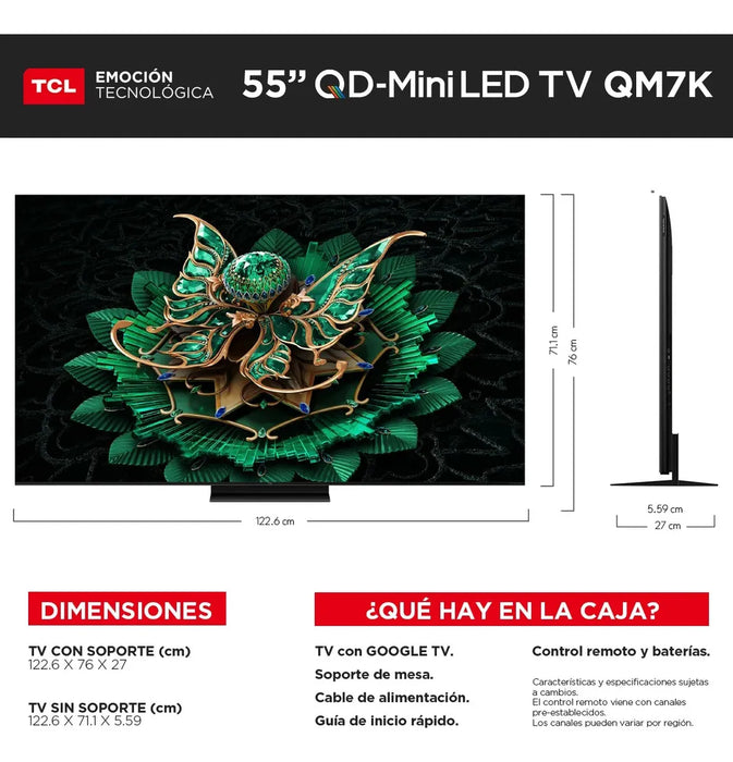PANTALLA TCL 55 4K MINI LED 55QM7K 144HZ VRR BANG & OLUFSEN GRADO B