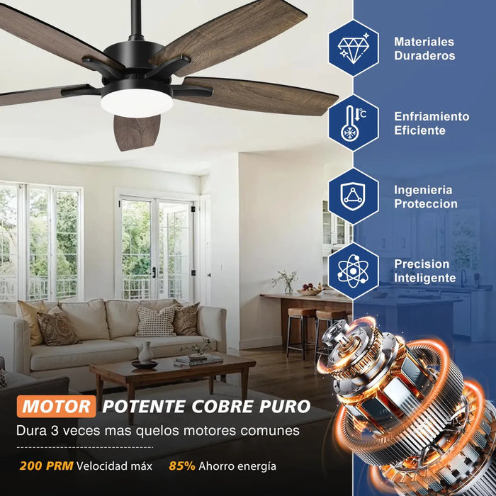VENTILADOR TECHO MODERNO 42 PULGADAS 1.07M 5 ASPAS NEGRO AMARILLO MADERA GRADO B