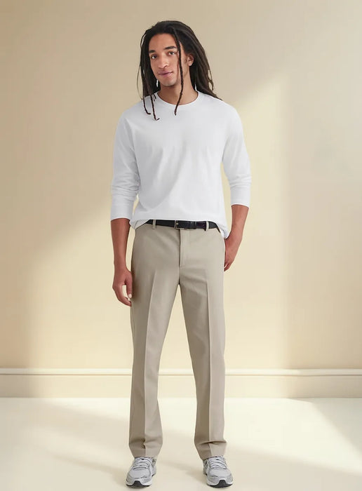 PANTALÓN SIGNATURE KHAKI STRAIGHT FIT IRON FREE CON STAIN DE BEIGE GRADO B