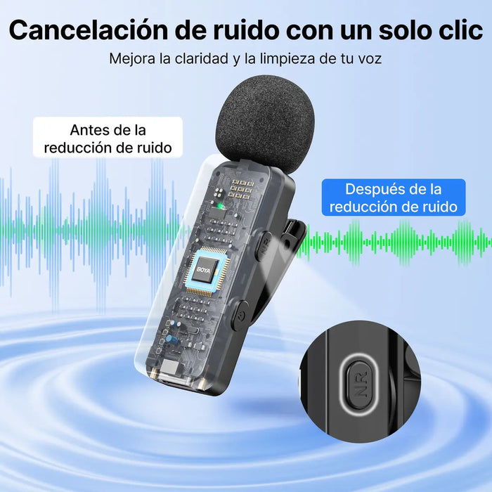 BOYA BY-V20 MICROFONO INALAMBRICO IPHONE 15-16/ANDROID/PC, CANCELACIÓN DE RUIDO, 48KHZ/16BIT, 9H DE USO, MODO SILENCIO,... NEGRO GRADO B