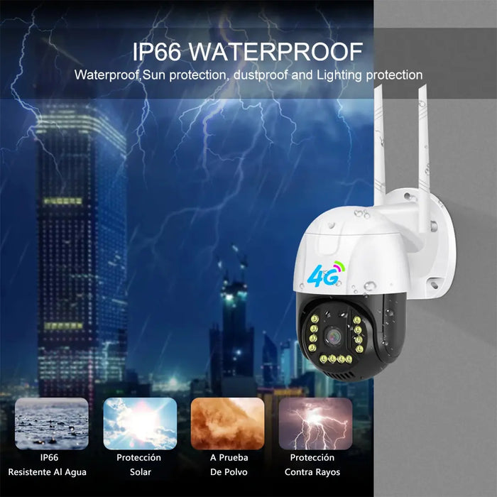 Cámara de Seguridad Exterior 4k con Tarjeta Sim 4g Full HD ptz Visión Nocturna Sirena Audio Bidireccional - Grado B
