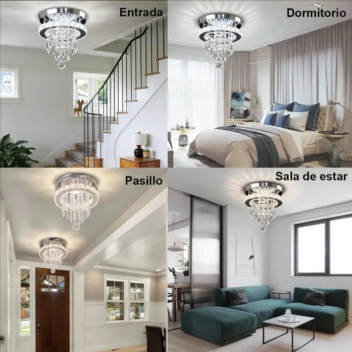 LÃ¡MPARA TECHO COLGANTE CRISTAL MODERNA DECORACIÓN LUJOSO PLATEADO GRADO B
