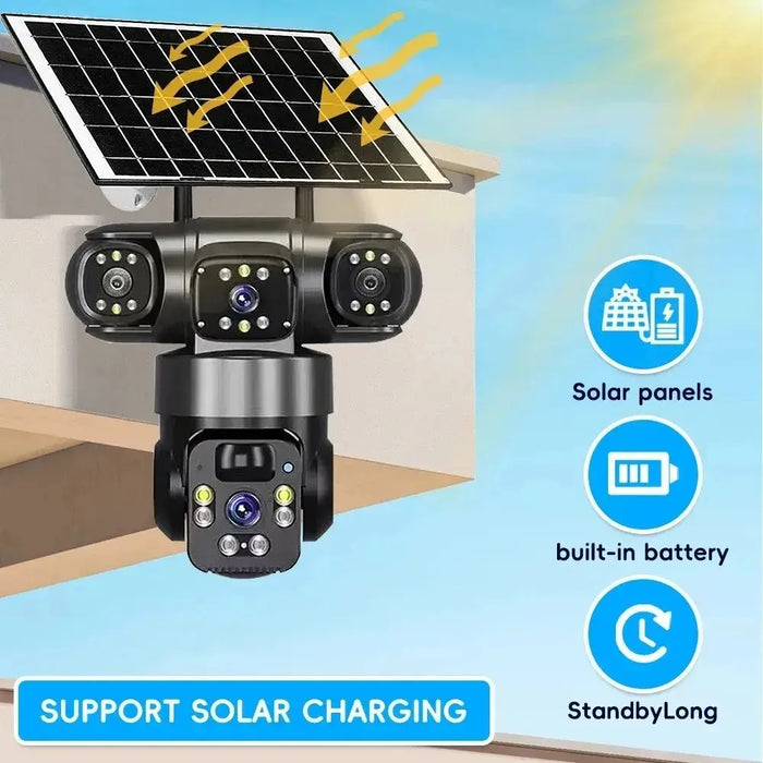 CÁMARA DE VIGILANCIA XINSHI SOLAR 4G FULL HD CON VISIÓN NOCTURNA A COLOR Y 3 LENTES NEGRO GRADO B