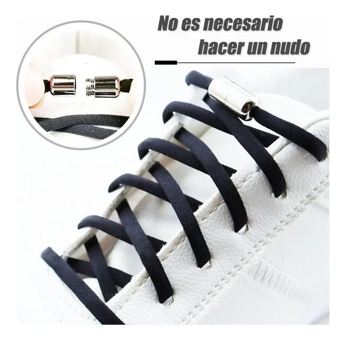 PAR AGUJETAS ELASTICAS CORDONES SIN NUDOS HEBILLA METAL GRADO A