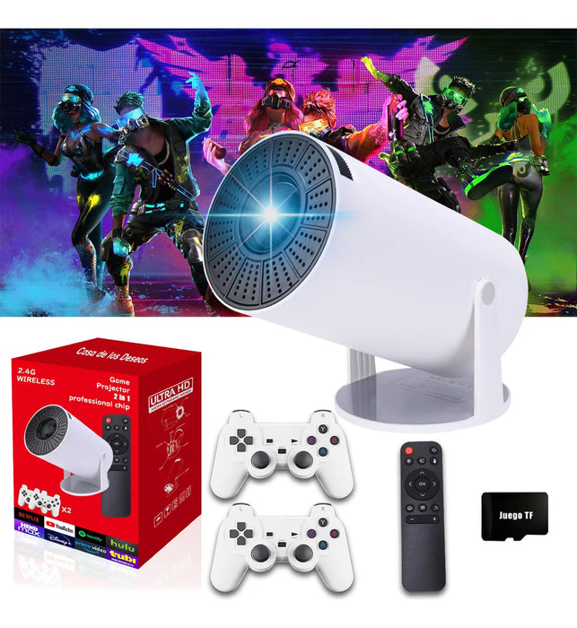 PROYECTOR LED ANDROID WIFI PROFESIONAL MINI PORTATIL CON 2 GAMEPADS 12000LM LED 4K 1080P BLANCO GRADO A - TiendaKomet México