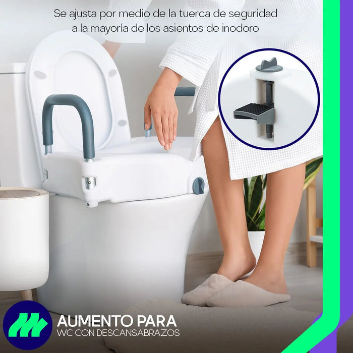 Asiento Elevador y Extensión para WC con Apoyabrazos | Seguridad para Baño | Grado B