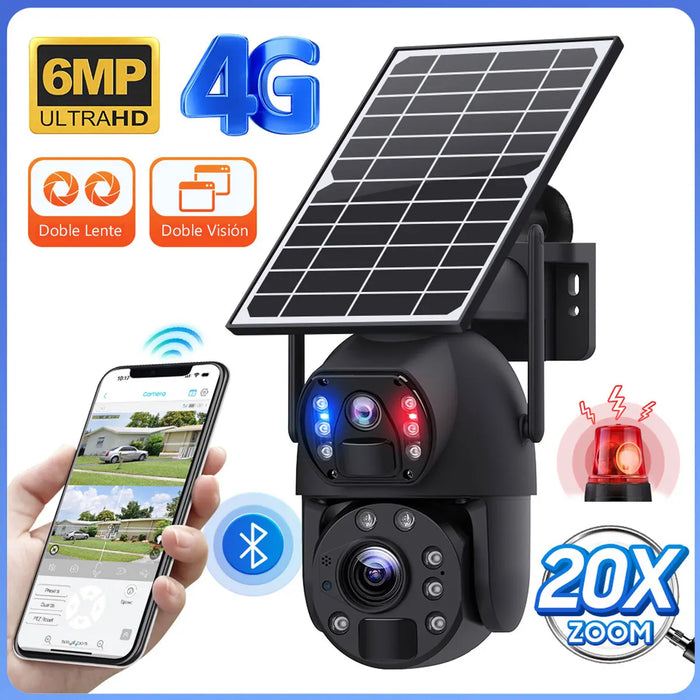 CÁMARA DE VIGILANCIA SOLAR SECTEC 4G 6MP GRAN ANGULAR ZOOM 20X DOBLE LENTE EXTERIOR BLANCO GRADO B