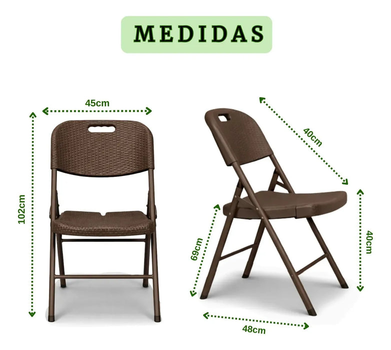 Silla Plegable De Plástico Resistente Y Ligera 6 Pz Inmatmex Café GRADO B