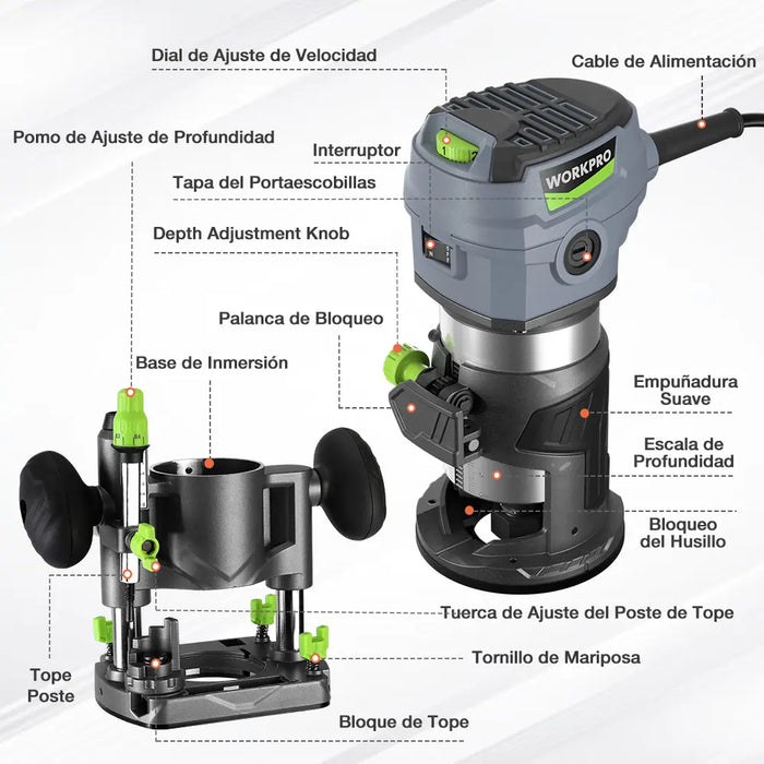 ROUTER DE MANO WORKPRO 780W 30000 RPM 2 BASES GRADO B