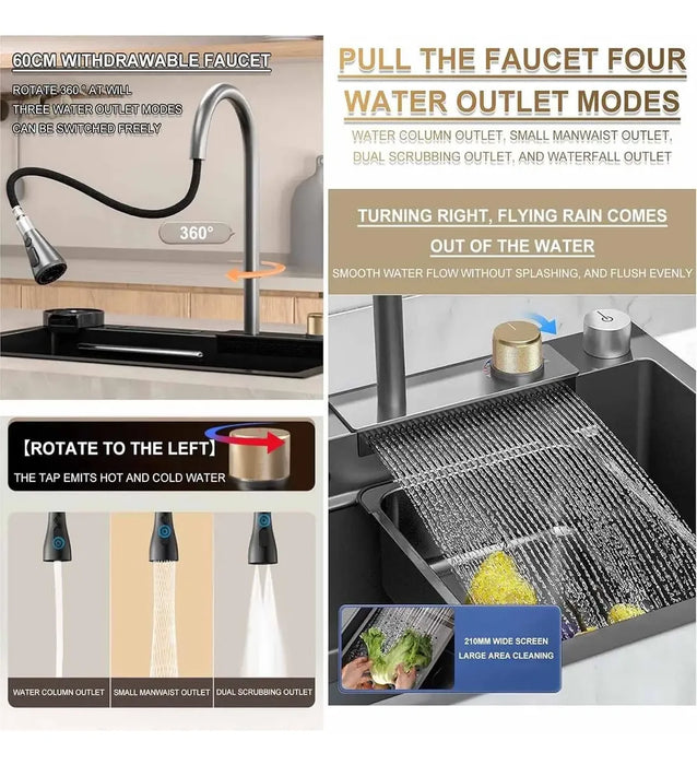 80x45 Tarja Fregadero De Cocina Cascada 304 Acero Inoxidable Negro GRADO B