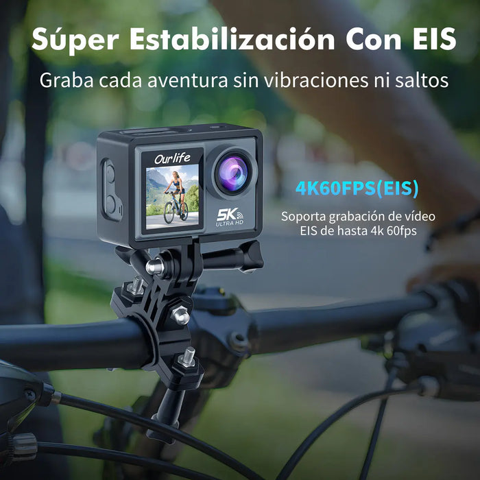 CÁMARA DE ACCIÓN OURLIFE M40TR | 5K + 50MP + DOBLE PANTALLA TÁCTIL | GRADO A (NUEVA, PROBADA)