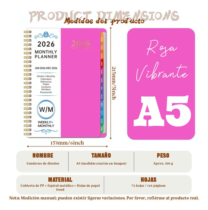 📒 Agenda Planner 2026 Weekly + Monthly LOTE 12 PIEZAS GRADO B
