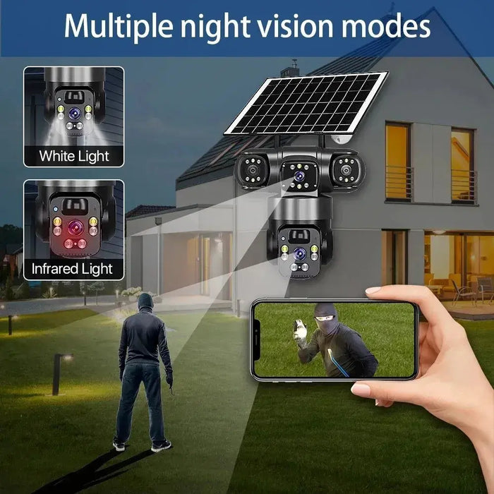 CÁMARA DE VIGILANCIA XINSHI SOLAR 4G FULL HD CON VISIÓN NOCTURNA A COLOR Y 3 LENTES NEGRO GRADO B