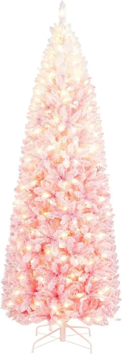 ARBOL DE NAVIDAD ARTIFICIAL CON FORMA DE LAPIZ ARTIFICIAL PINO DEGRADADO ROSA-BLANCO FRONDOSO 1.83M CADENA DE LUCES LED DE COLORES - GARVEEHOME GRADO B