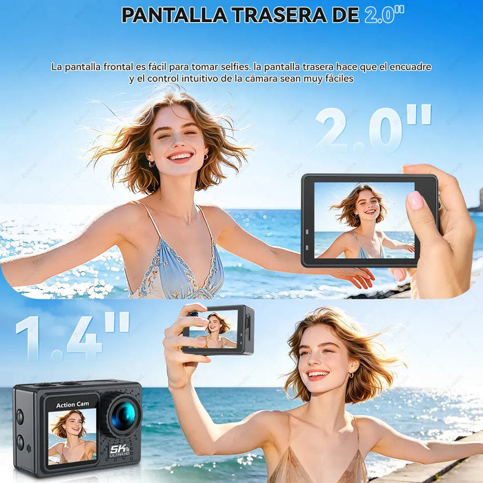 Cámara Deportiva Sumergible Doble Pantalla Ausek ATM40R 5K | Color Negro | Grado B